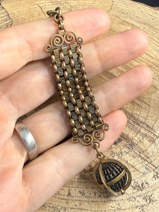 Antique Watch Albert Chain & Scrollwork Orb Fob