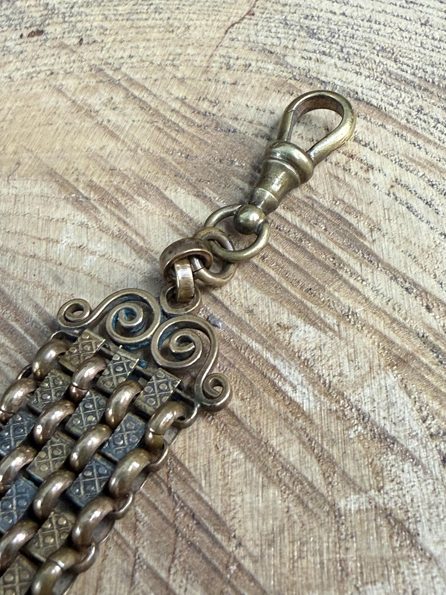 Antique Watch Albert Chain & Scrollwork Orb Fob