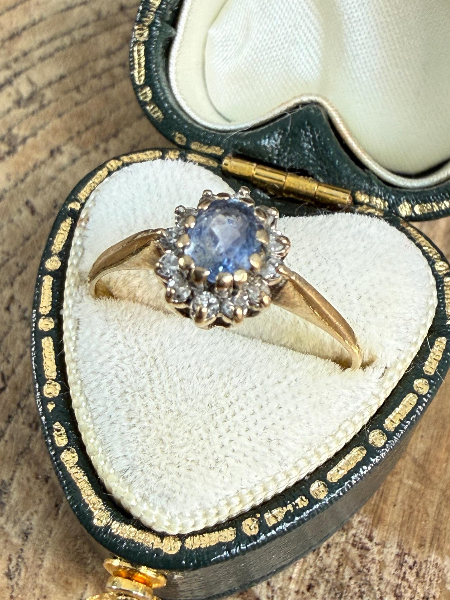 Vintage 9ct Gold Blue Topaz and Spinel Cluster Ring