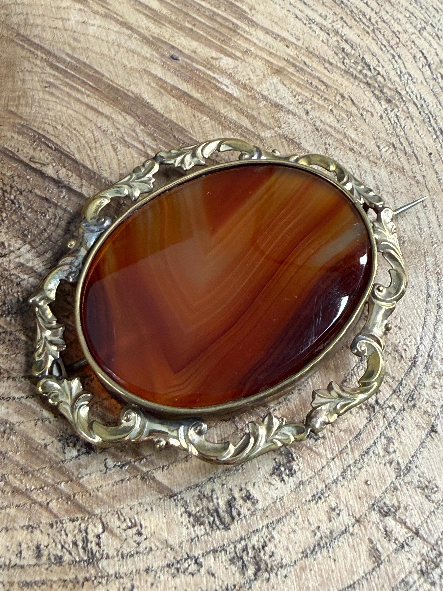 Antique Orange Banded Agate Brooch