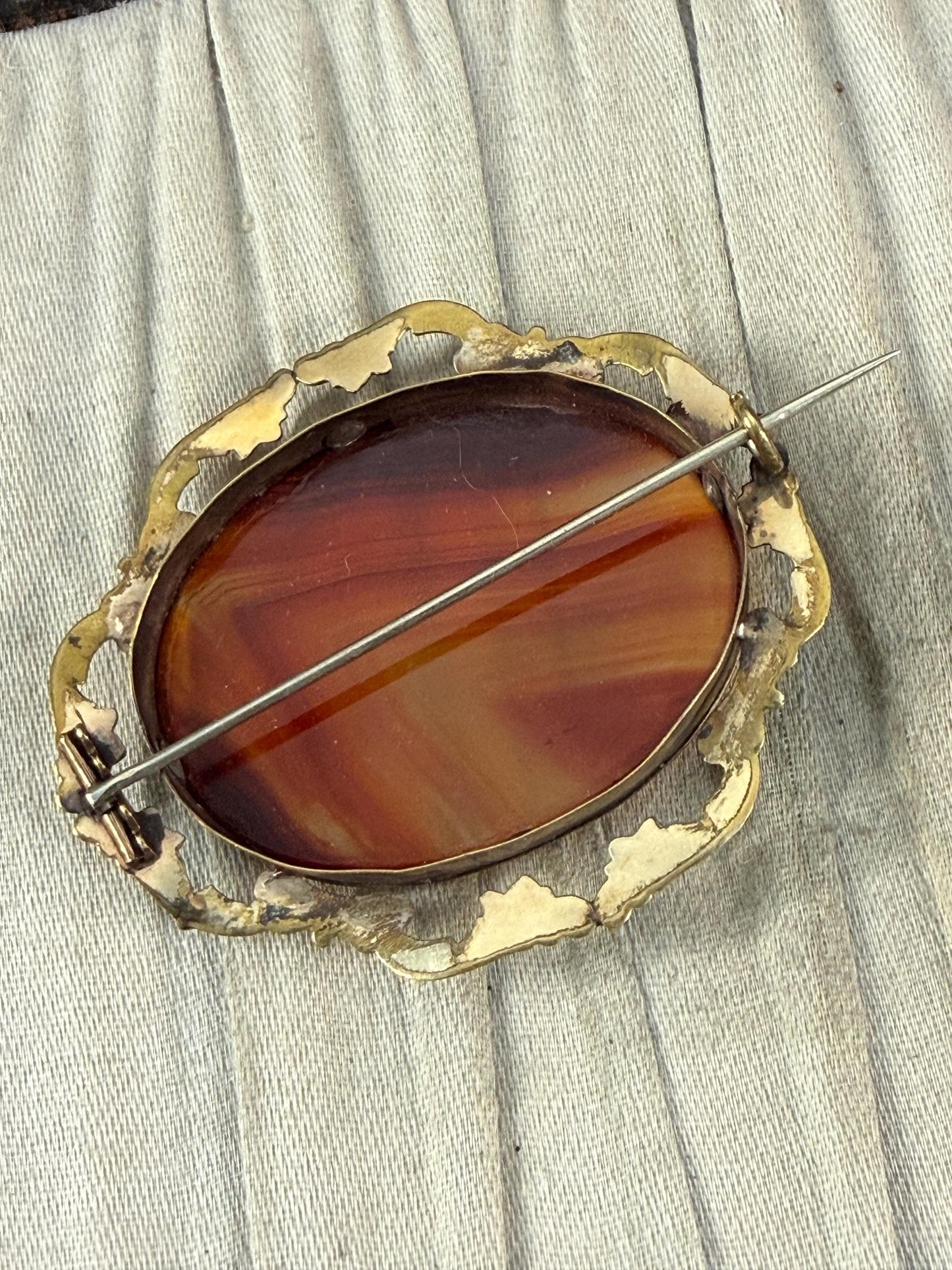Antique Orange Banded Agate Brooch