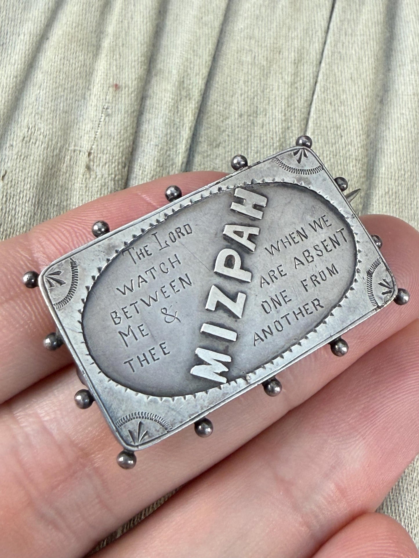 Antique Sterling Silver Mizpah Brooch, Victorian 1887