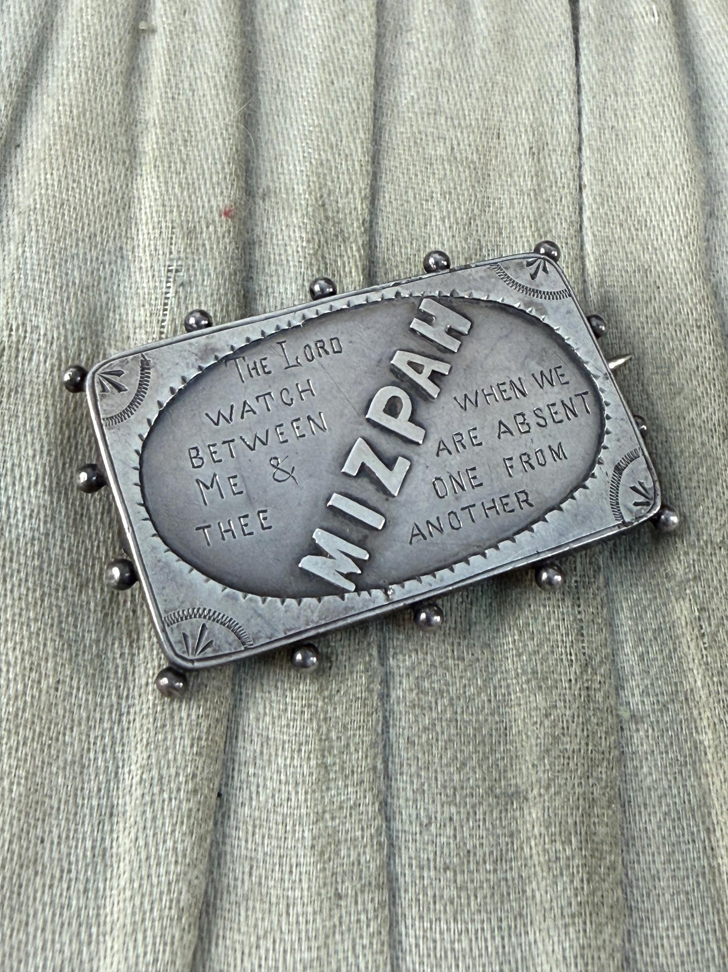 Antique Sterling Silver Mizpah Brooch, Victorian 1887