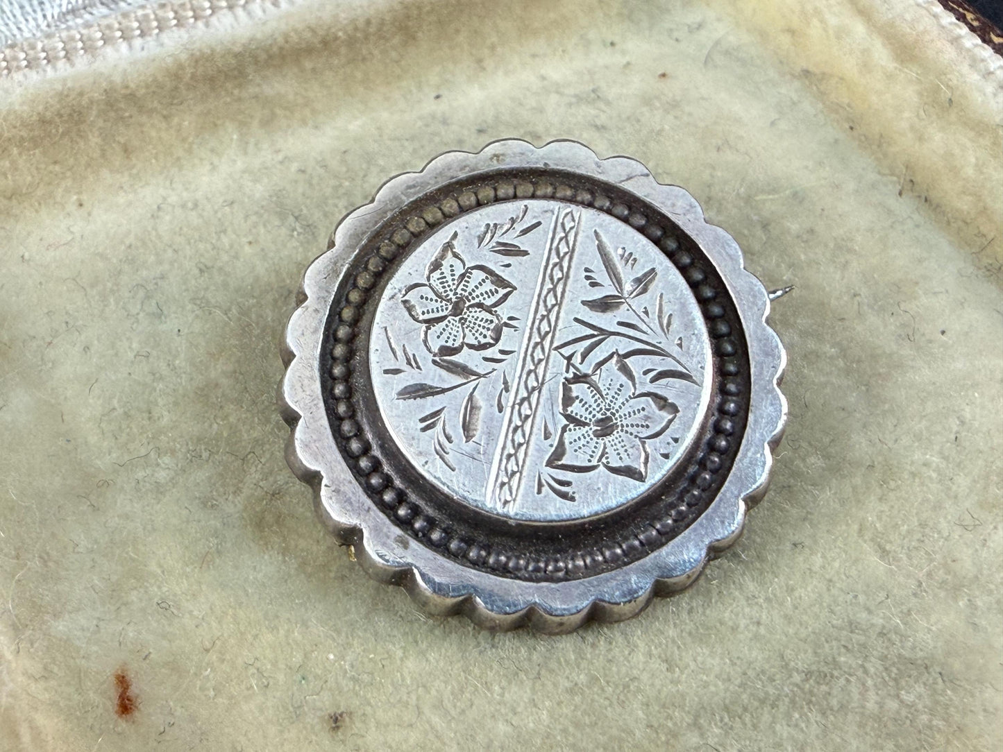 Antique Victorian Floral Sterling Silver Brooch