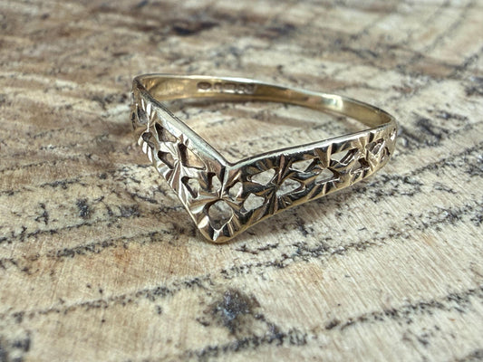 Vintage 9ct Gold Wishbone Latticed Ring