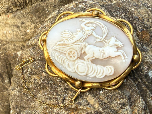 Victorian Cameo Brooch of Goddess Aurora & Chariot