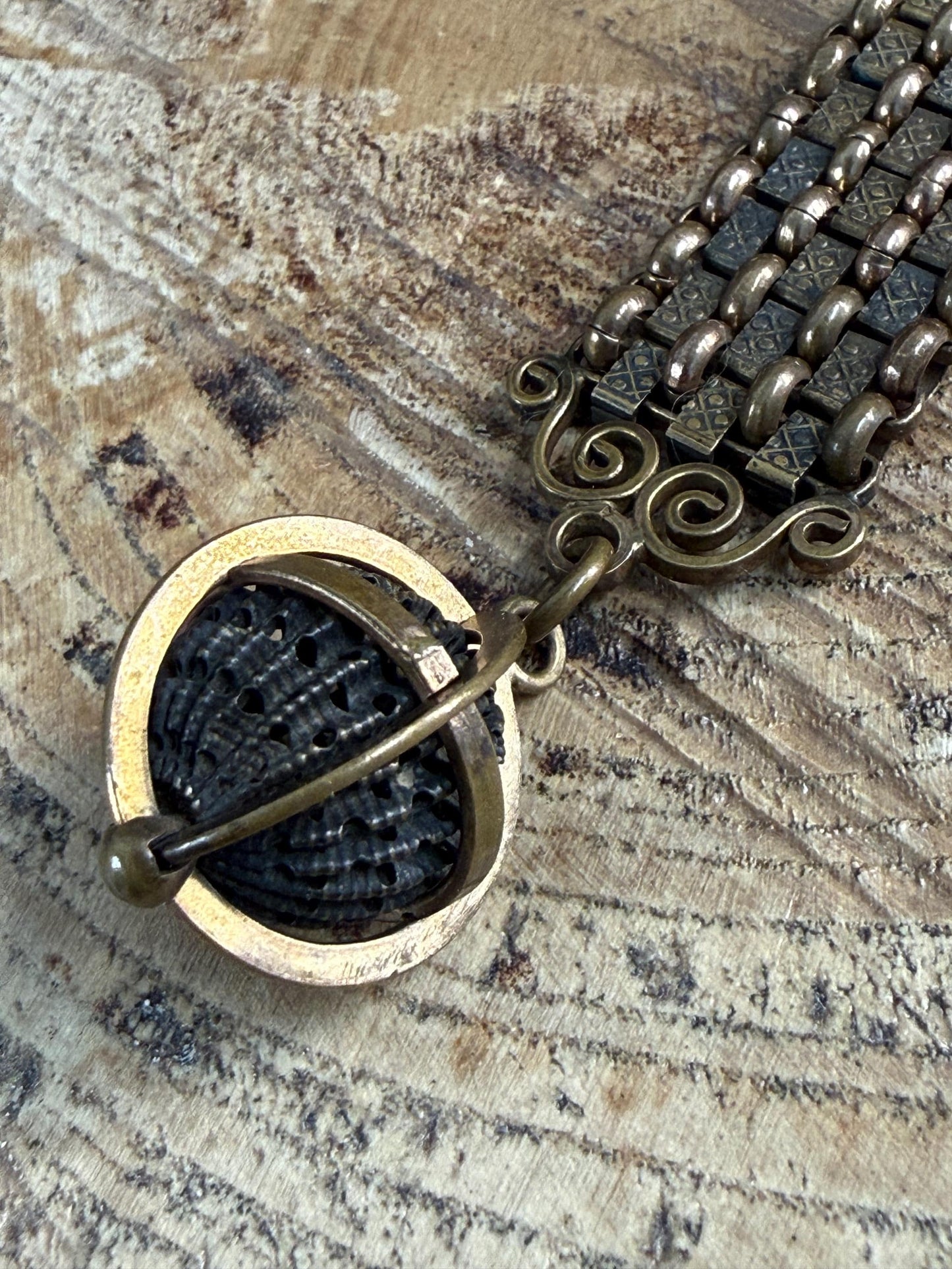Antique Watch Albert Chain & Scrollwork Orb Fob
