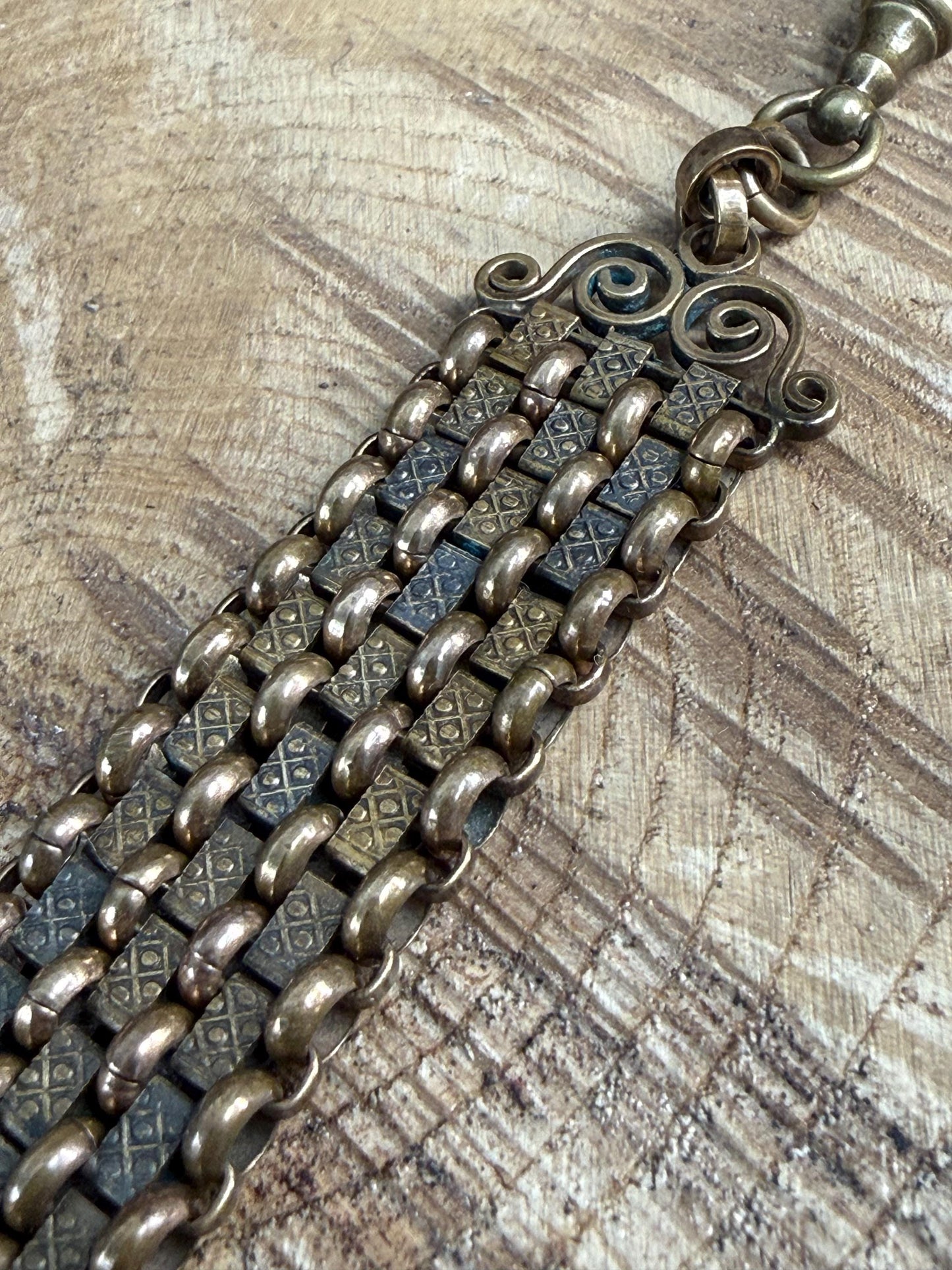 Antique Watch Albert Chain & Scrollwork Orb Fob