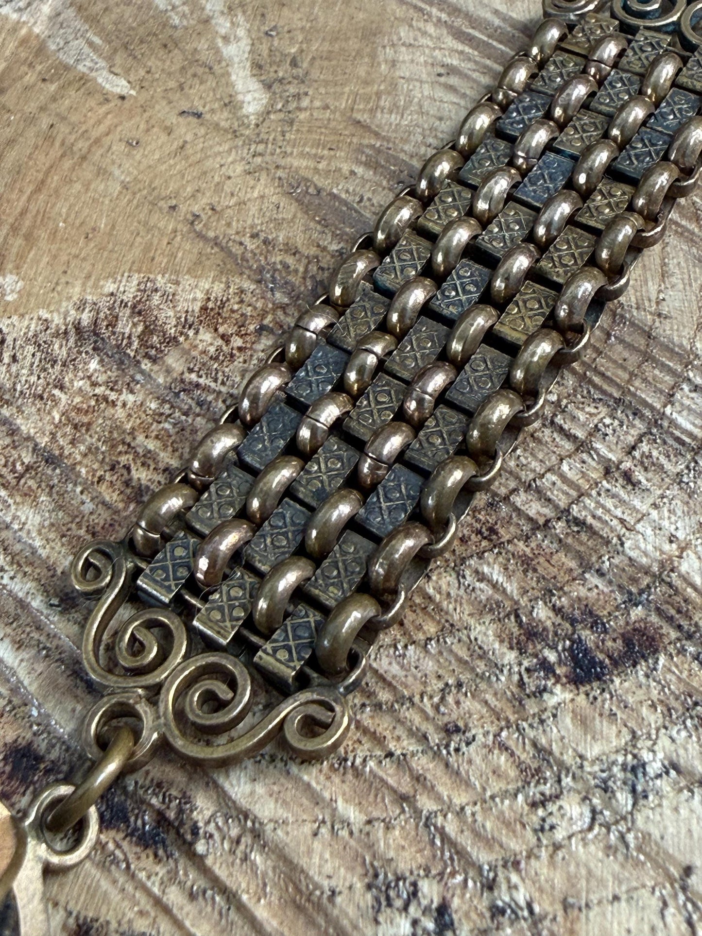 Antique Watch Albert Chain & Scrollwork Orb Fob