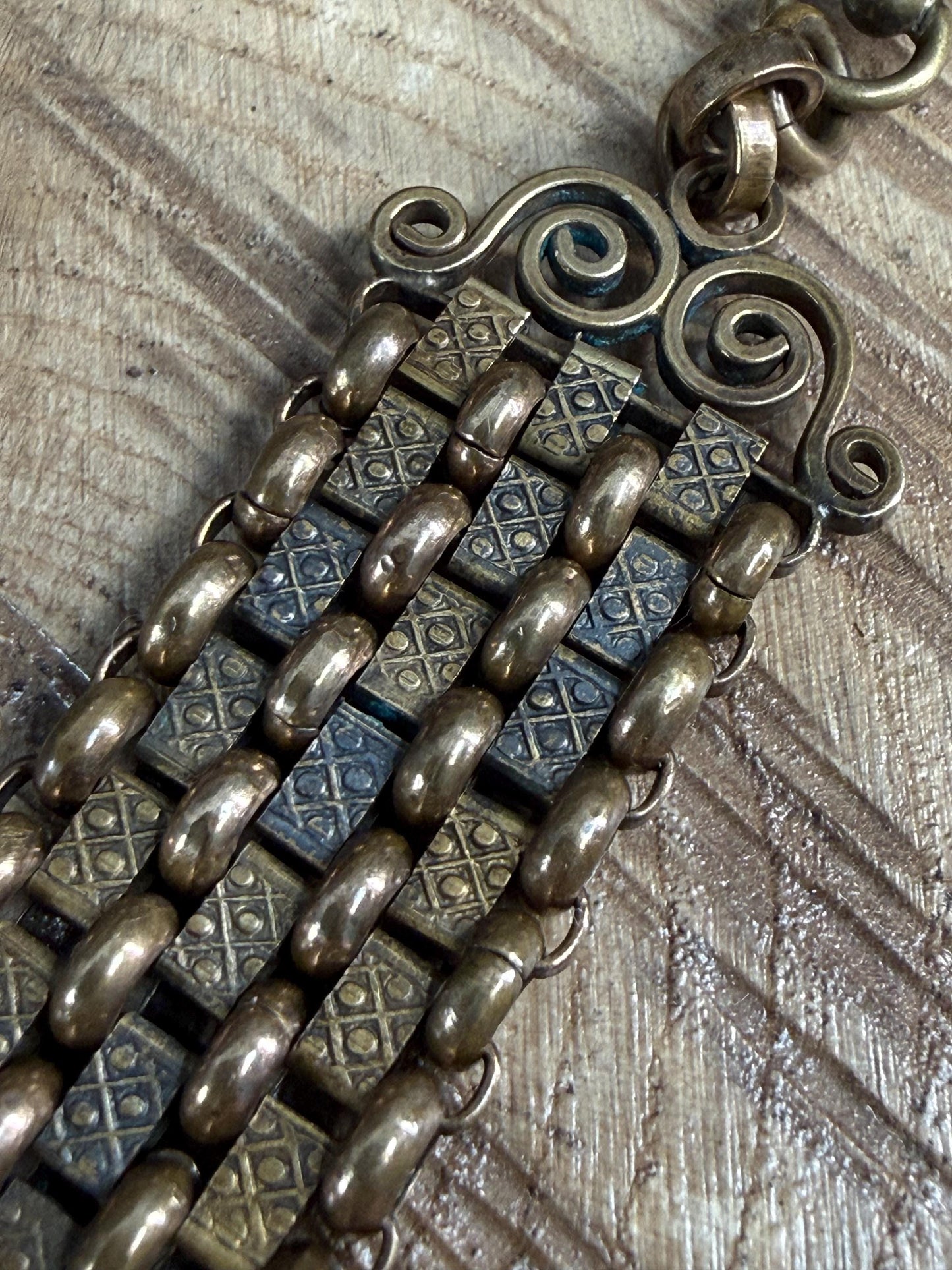 Antique Watch Albert Chain & Scrollwork Orb Fob