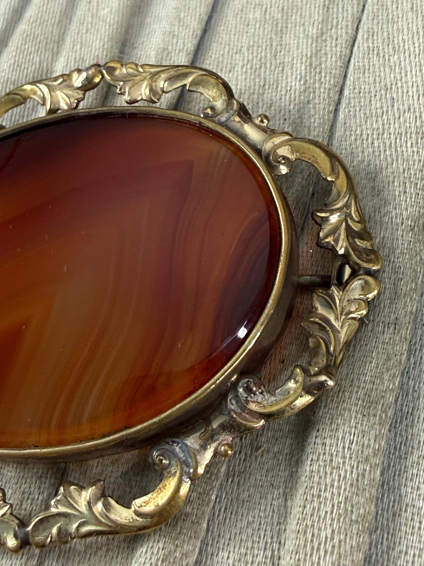 Antique Orange Banded Agate Brooch