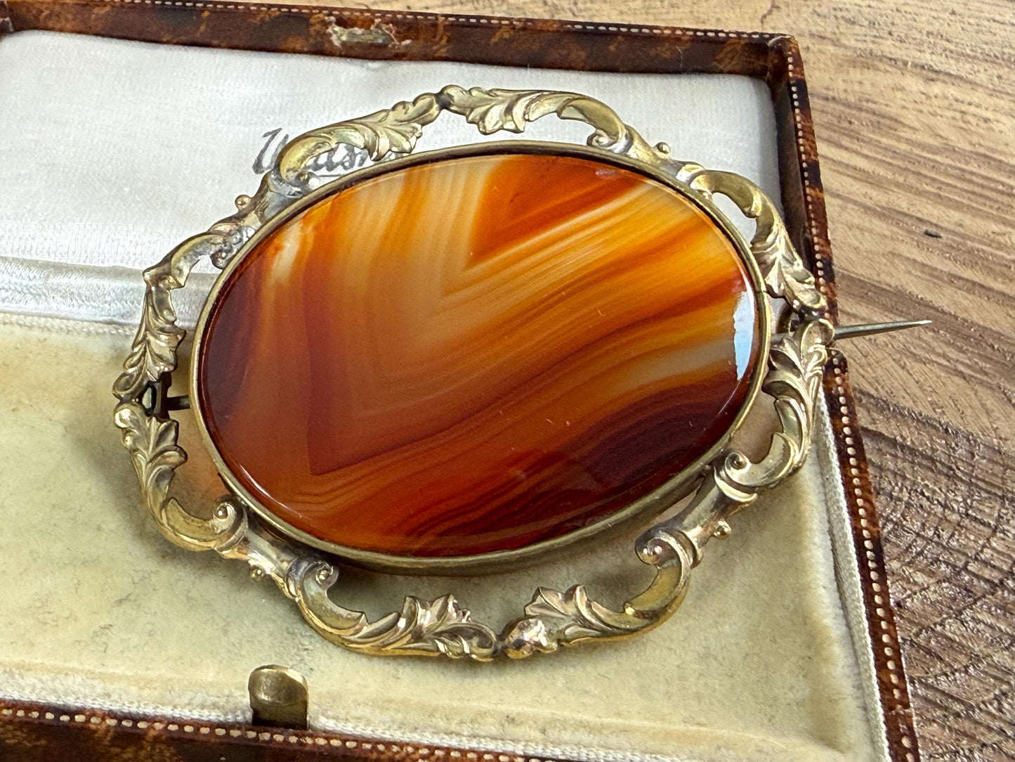 Antique Orange Banded Agate Brooch