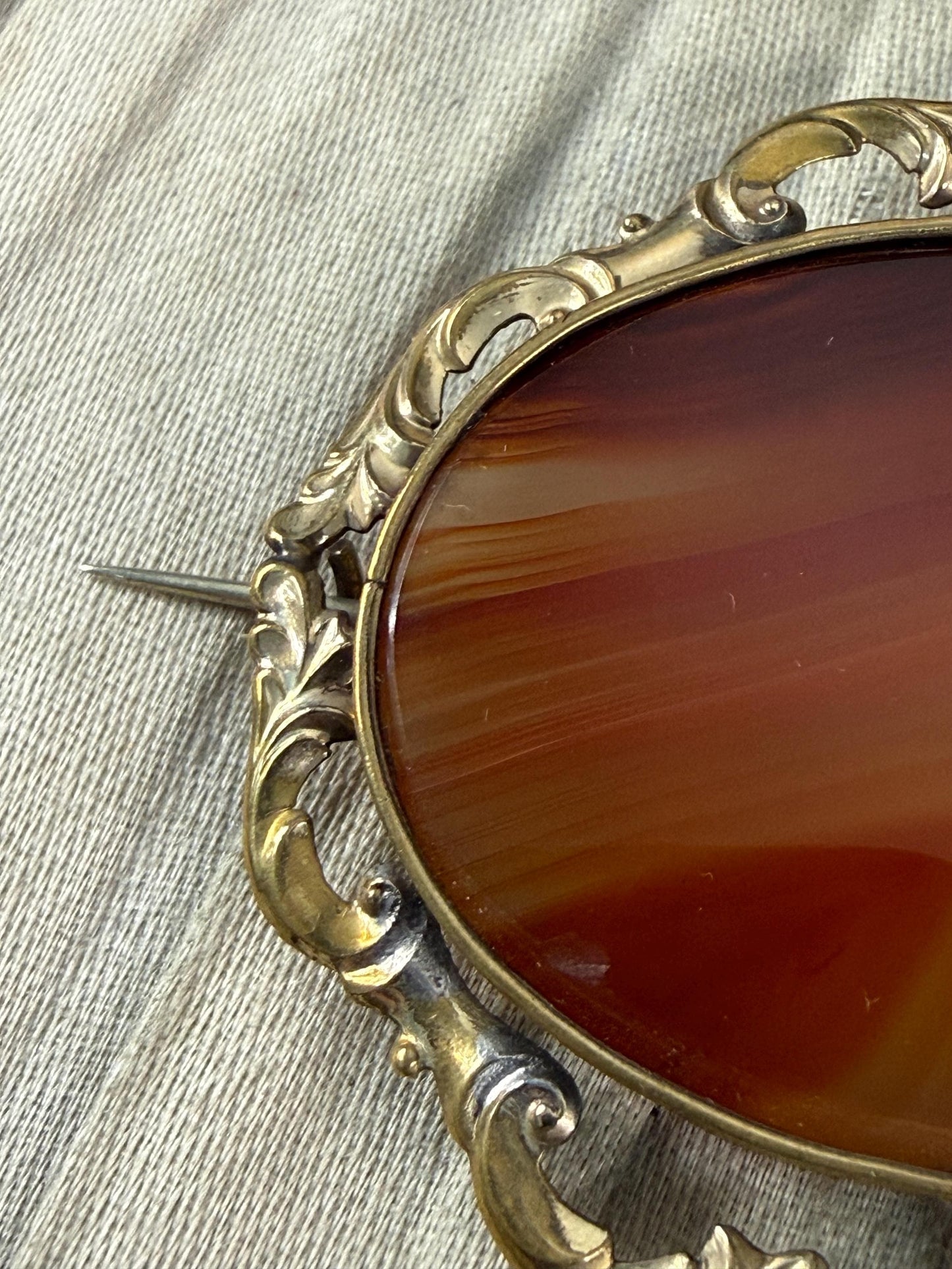 Antique Orange Banded Agate Brooch