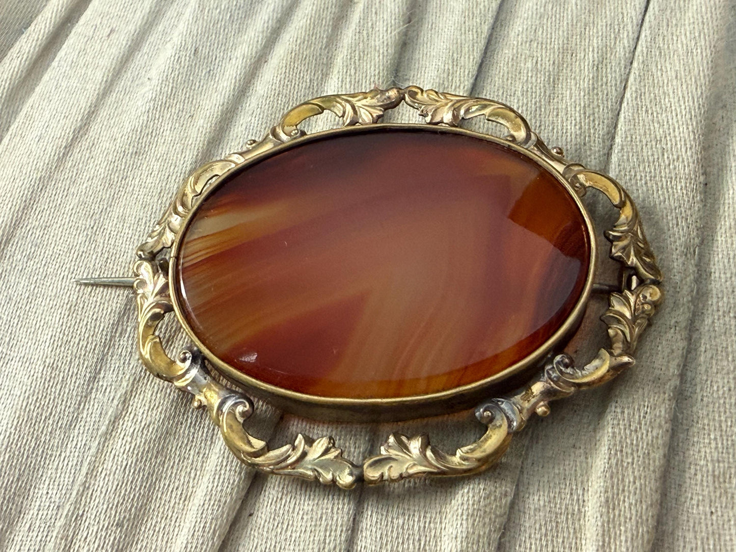 Antique Orange Banded Agate Brooch