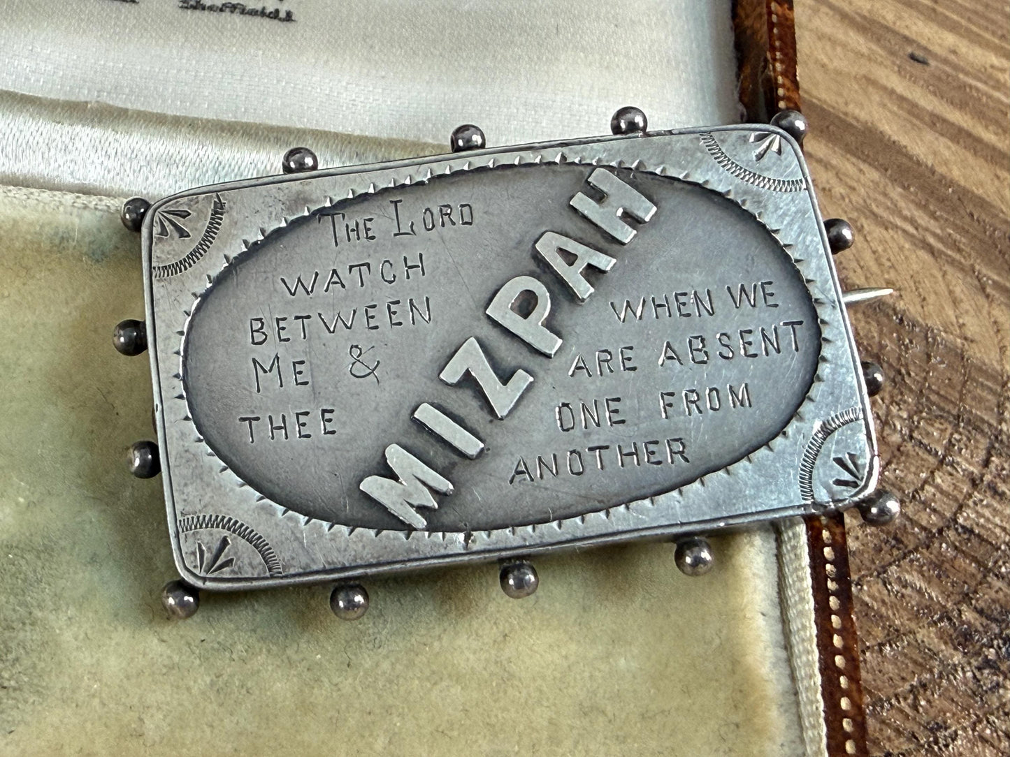 Antique Sterling Silver Mizpah Brooch, Victorian 1887