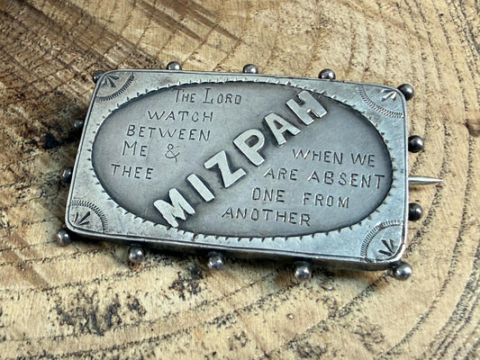 Antique Sterling Silver Mizpah Brooch, Victorian 1887