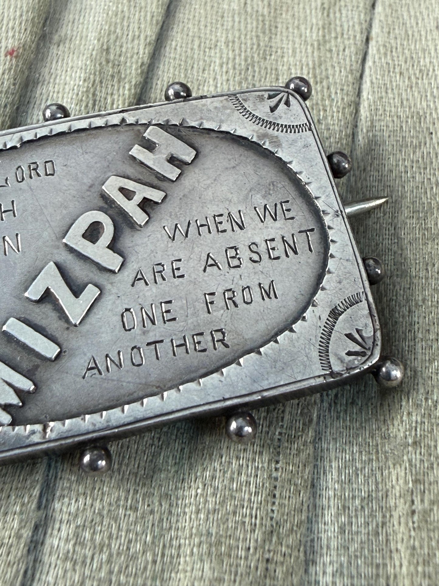 Antique Sterling Silver Mizpah Brooch, Victorian 1887