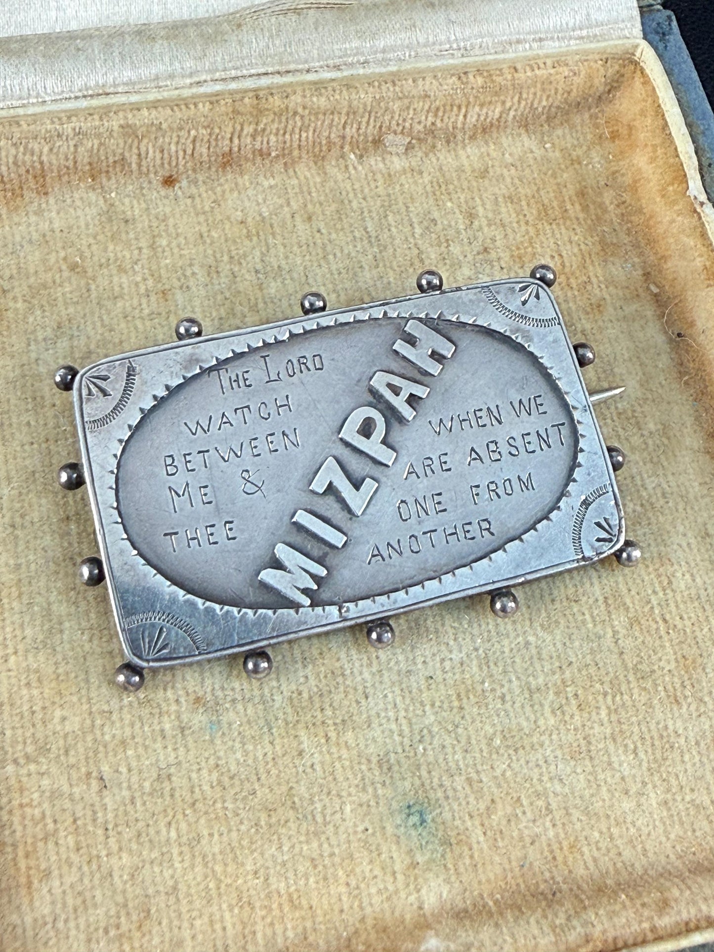 Antique Sterling Silver Mizpah Brooch, Victorian 1887