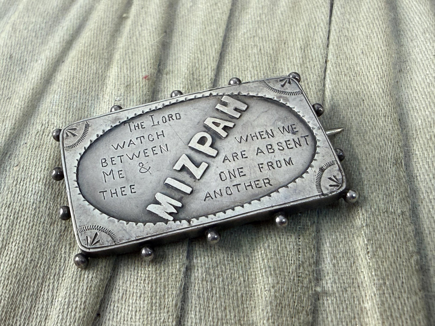 Antique Sterling Silver Mizpah Brooch, Victorian 1887