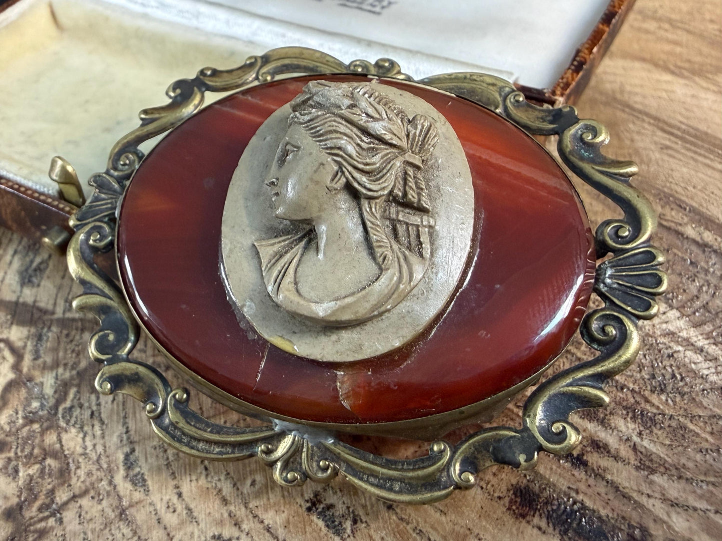 Antique Sardonyx & Lava Cameo Bacchante Brooch