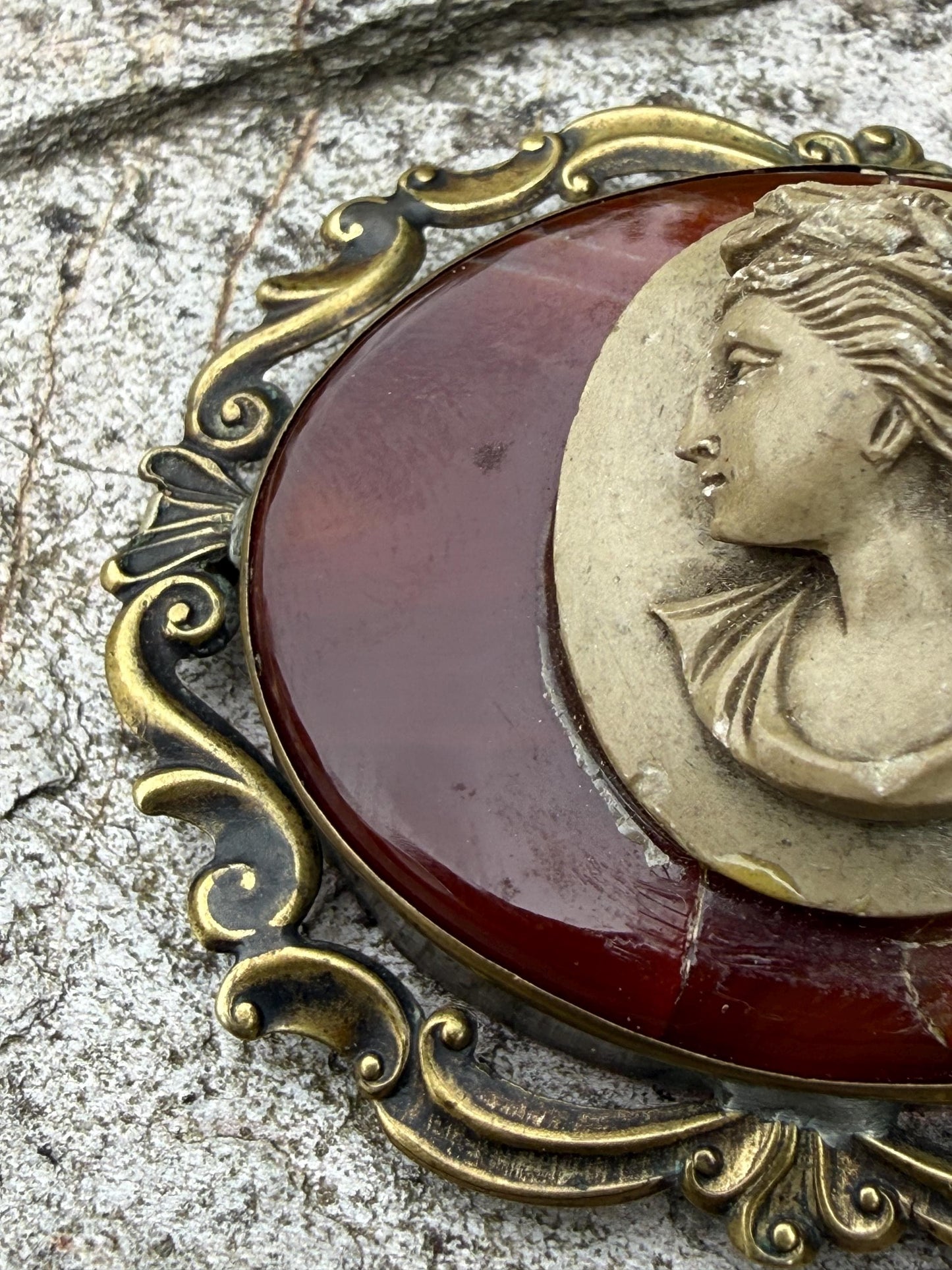 Antique Sardonyx & Lava Cameo Bacchante Brooch