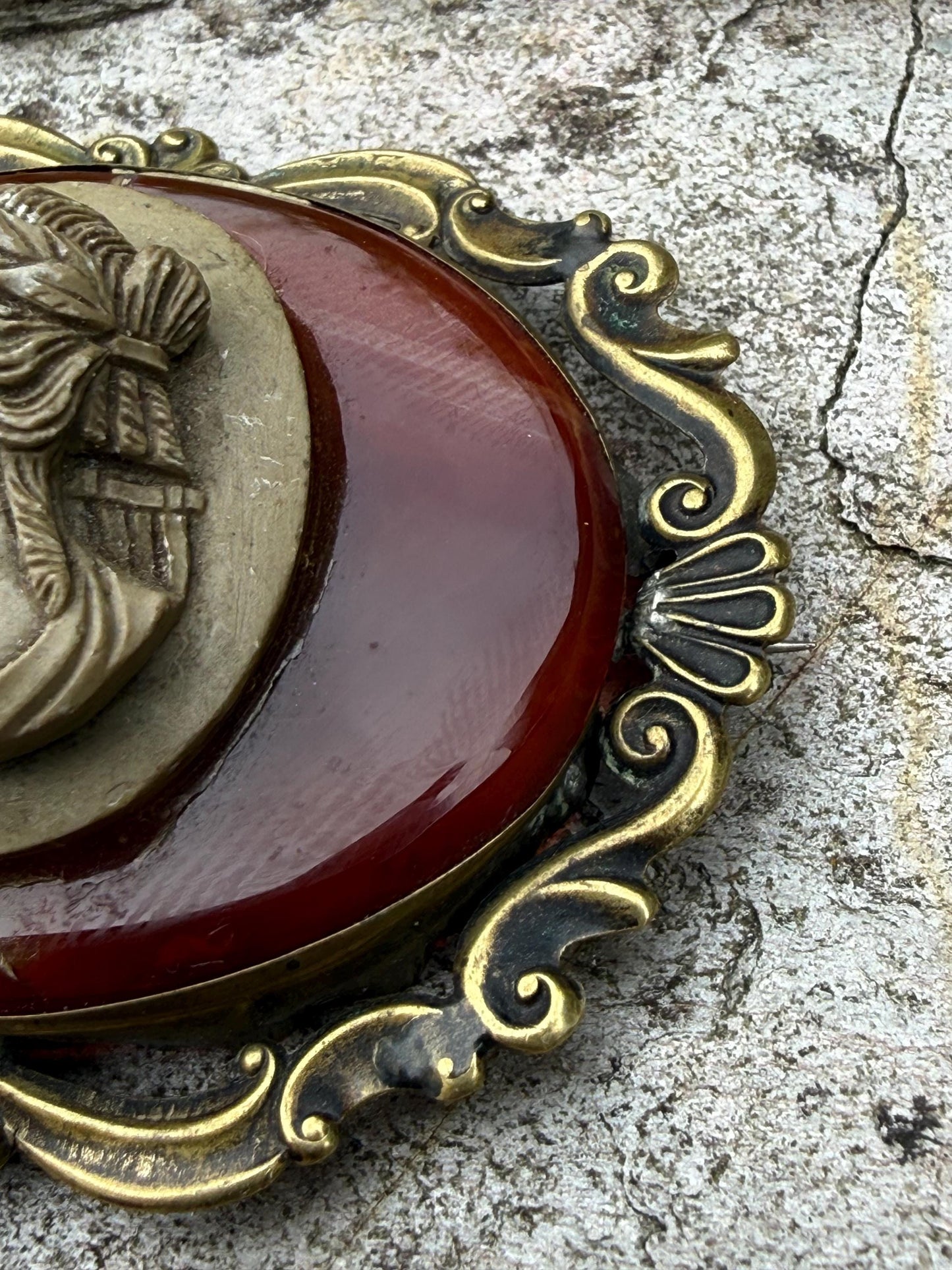 Antique Sardonyx & Lava Cameo Bacchante Brooch
