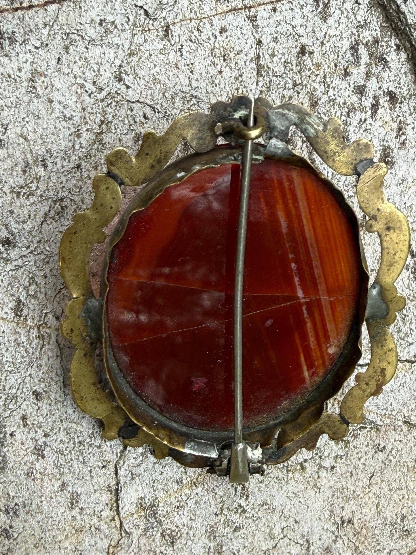Antique Sardonyx & Lava Cameo Bacchante Brooch