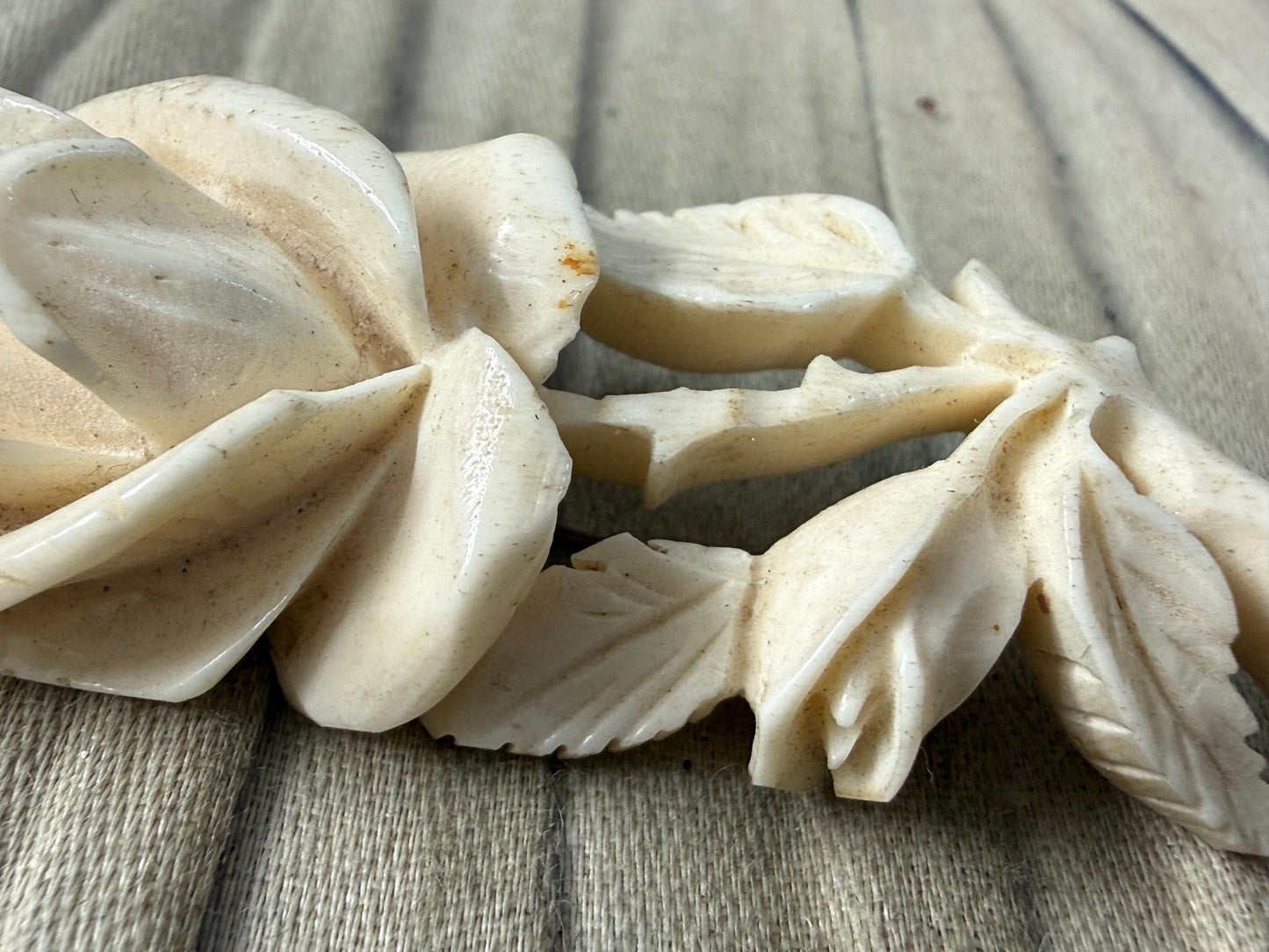 Antique Carved Bovine Bone Rose Brooch