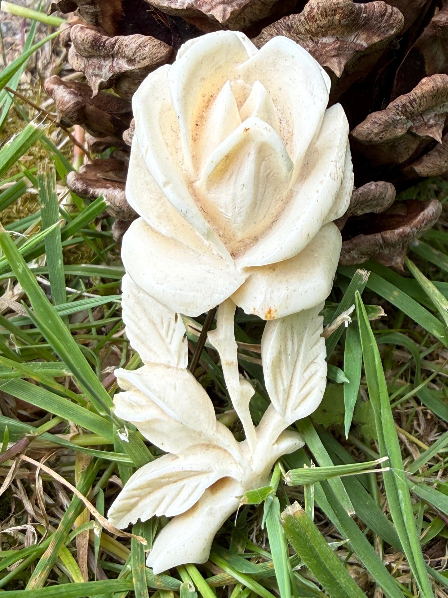 Antique Carved Bovine Bone Rose Brooch