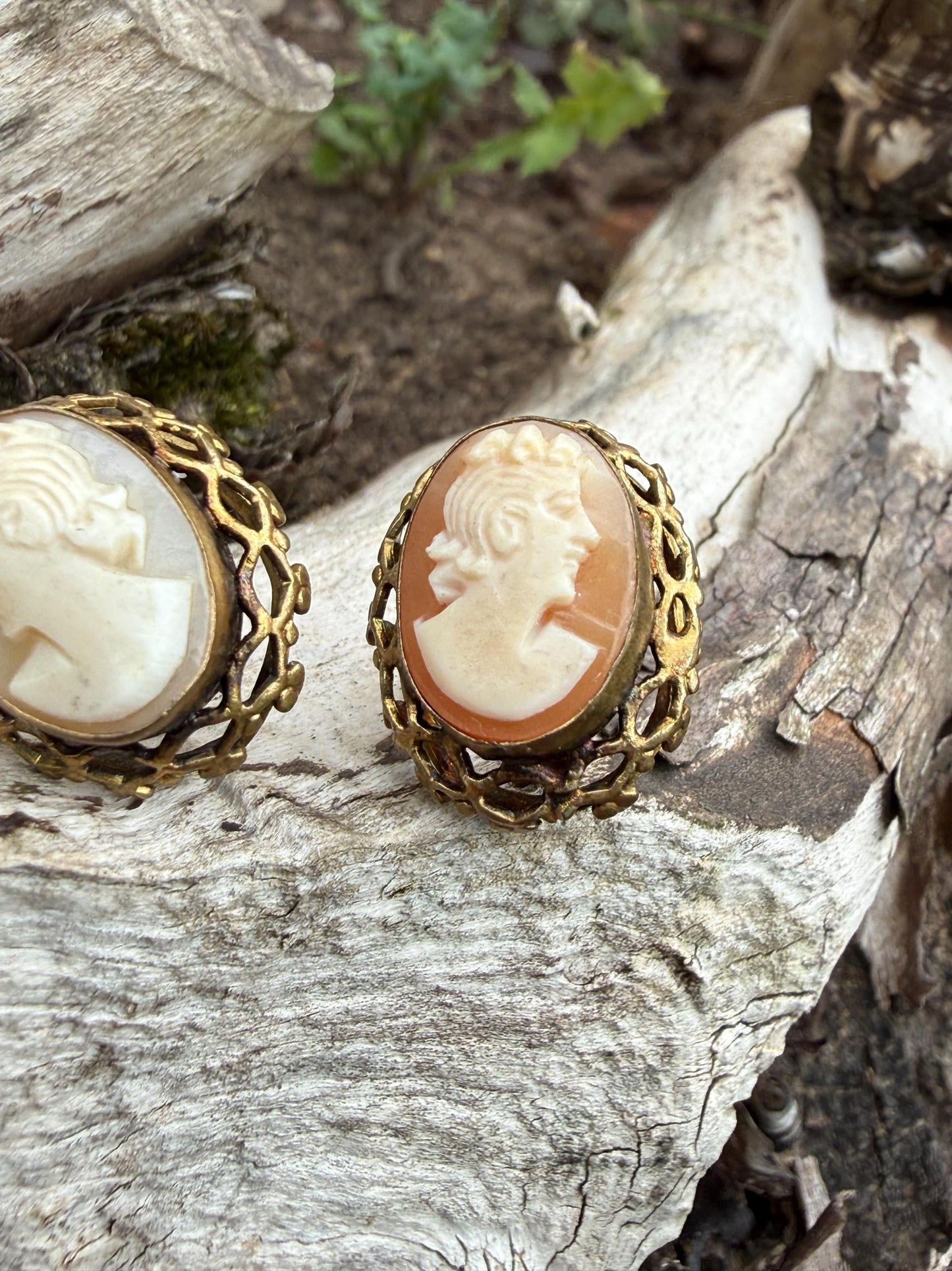 Vintage Cameo Screw Back Shell Earrings