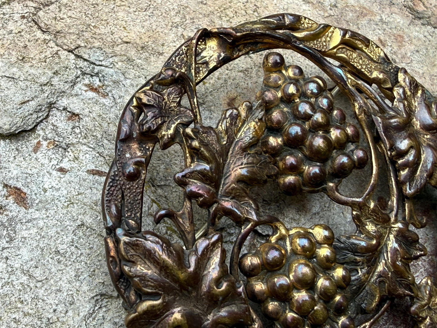 Antique Art Nouveau Grapes & Vine Repousse Brooch