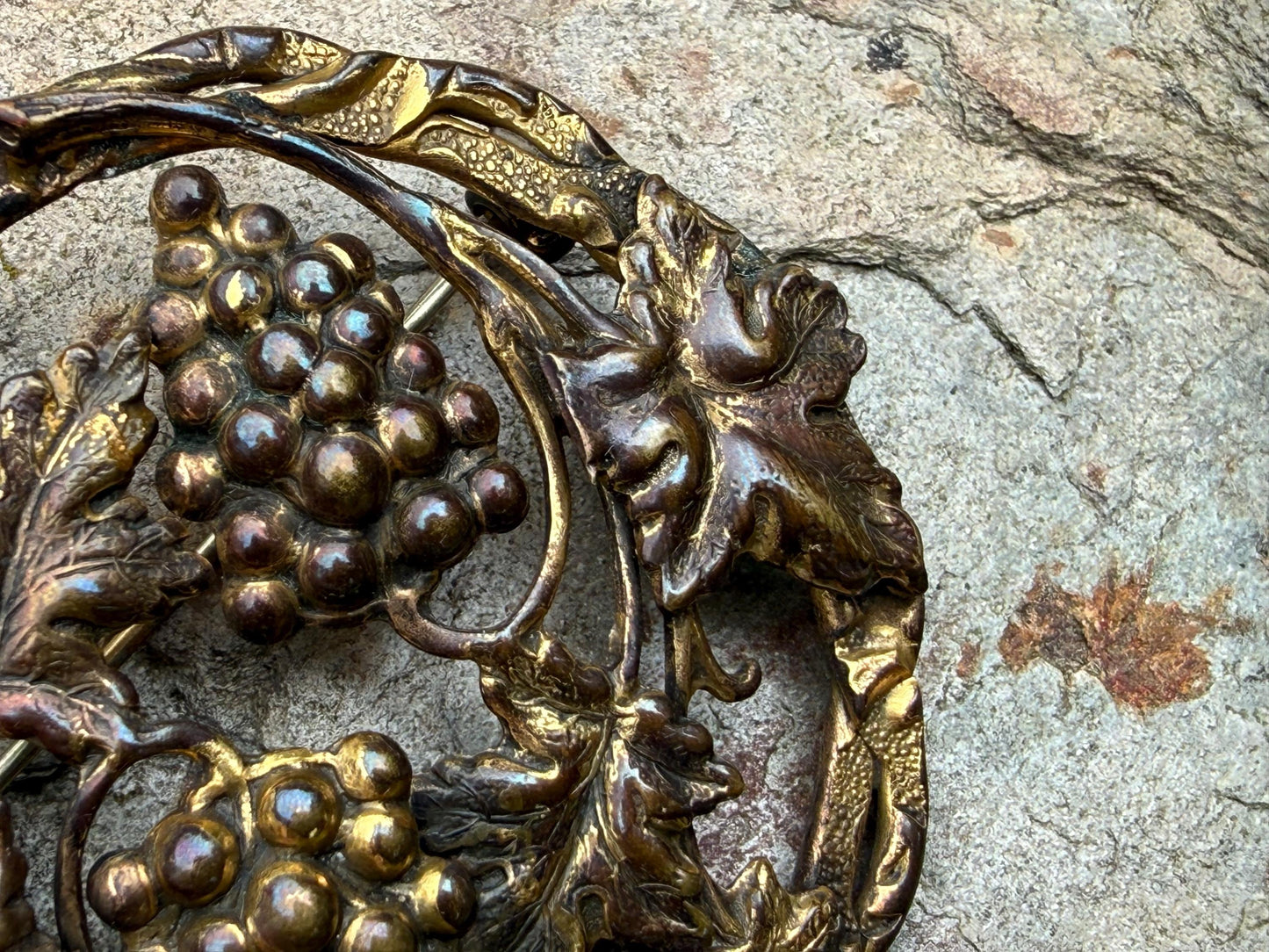 Antique Art Nouveau Grapes & Vine Repousse Brooch