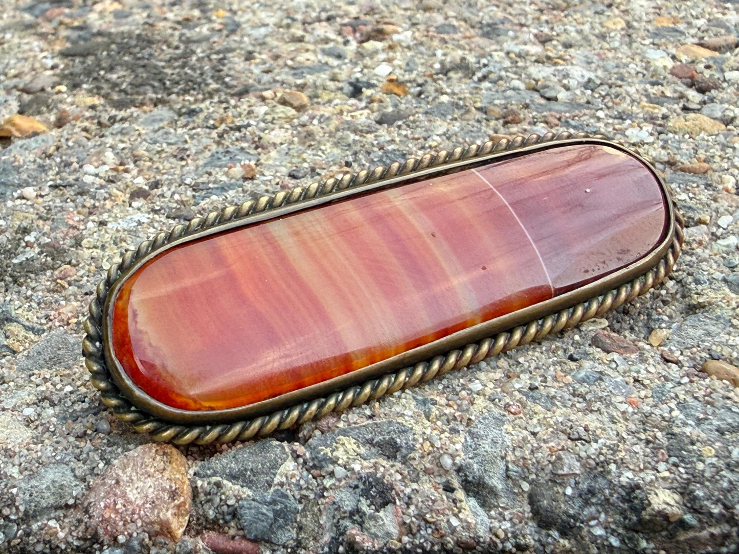 Victorian Scottish Banded Orange Agate Bar Brooch