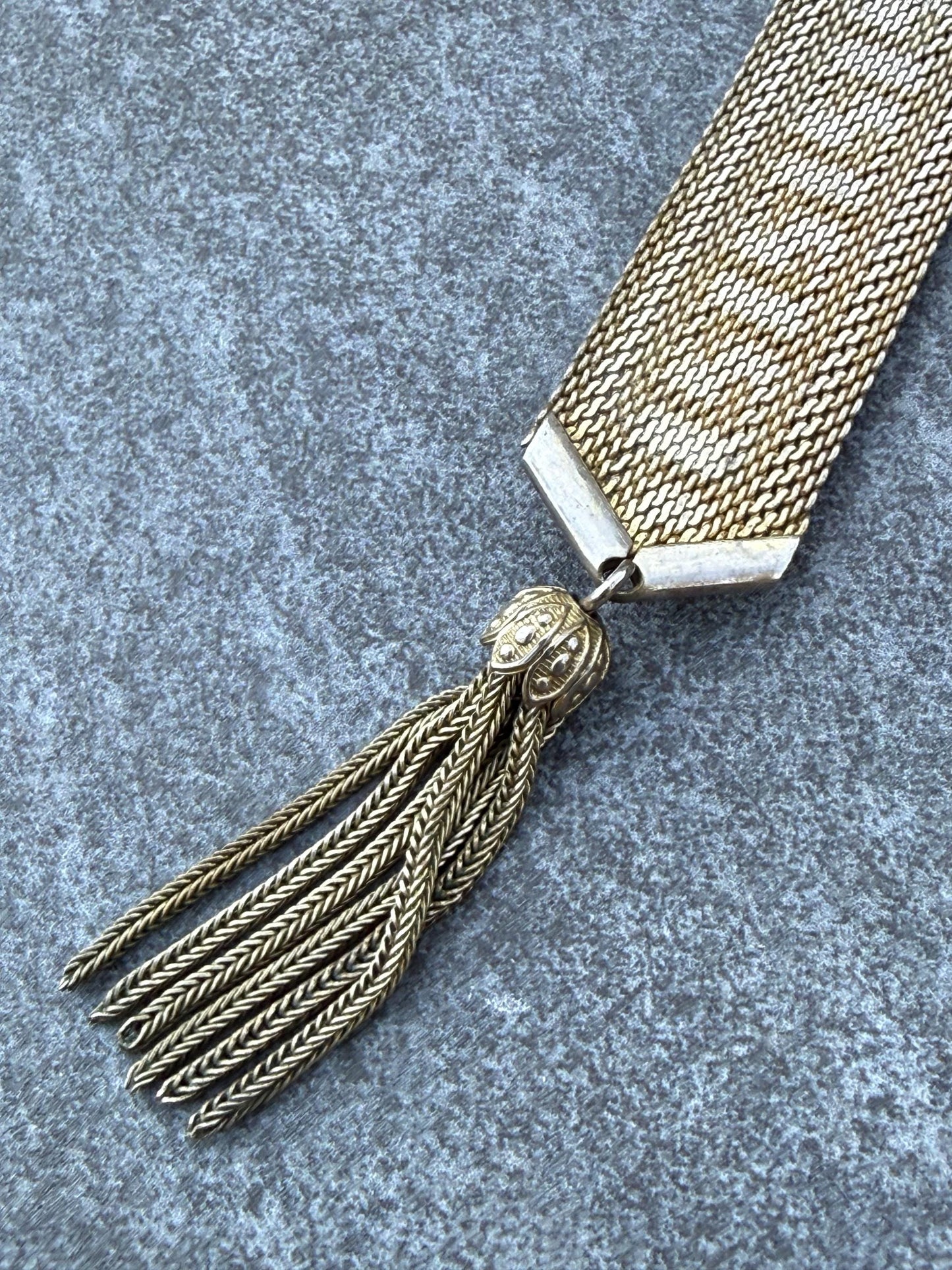 Vintage 1970s Greek Key Tassel Bracelet