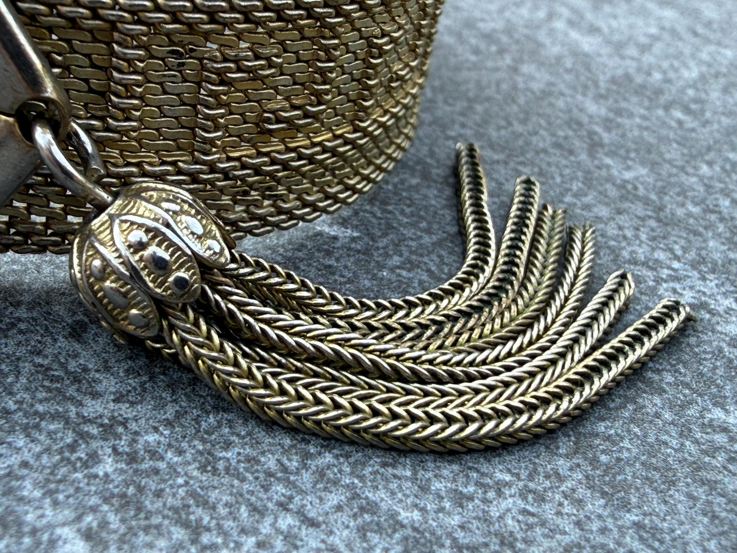 Vintage 1970s Greek Key Tassel Bracelet