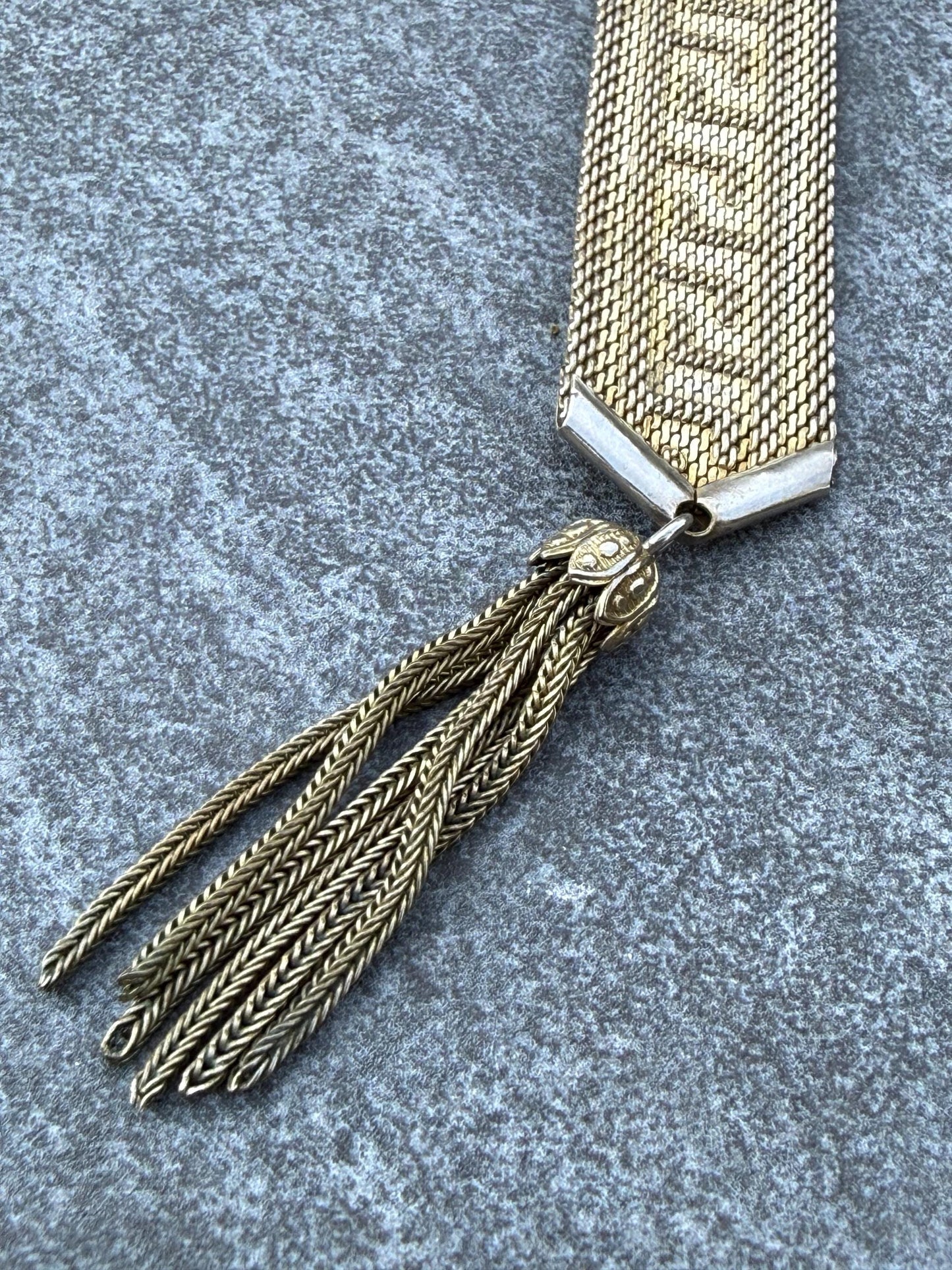 Vintage 1970s Greek Key Tassel Bracelet