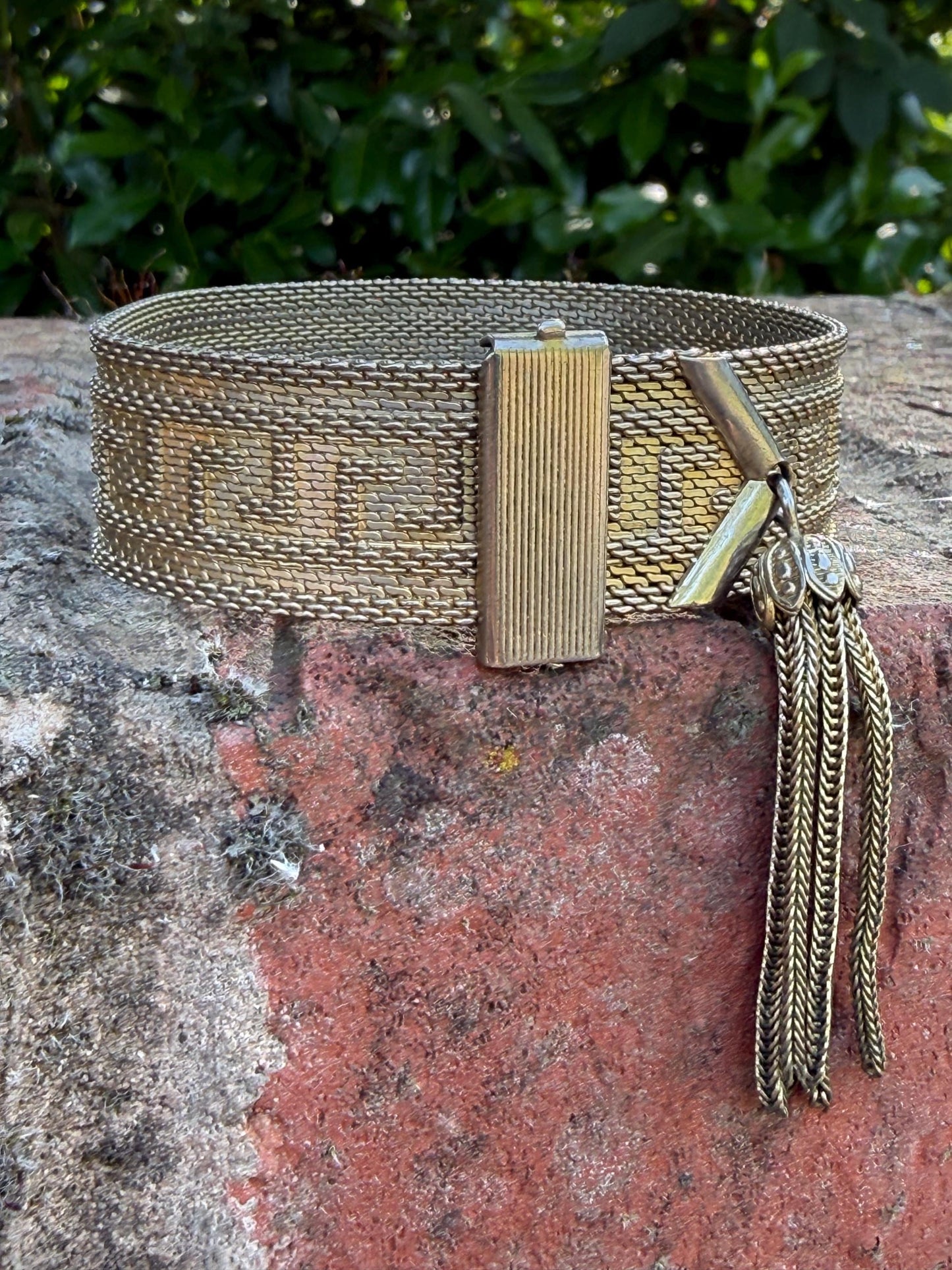 Vintage 1970s Greek Key Tassel Bracelet