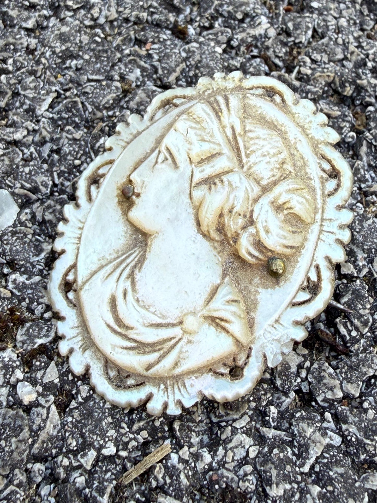 Antique Mother of Pearl Hand Carved Cameo Brooch