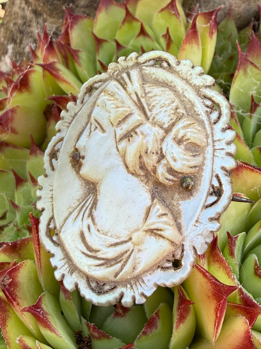 Antique Mother of Pearl Hand Carved Cameo Brooch