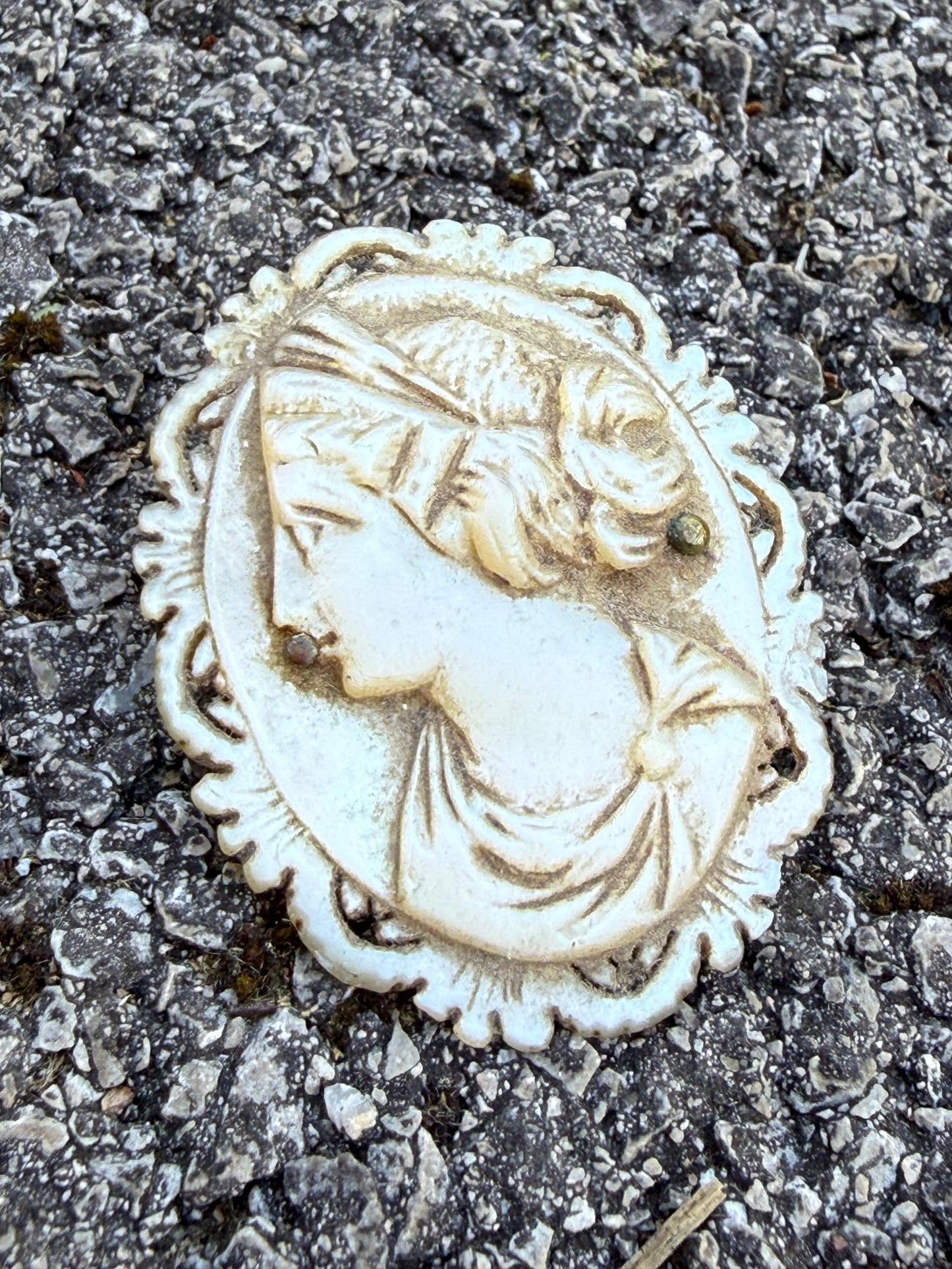 Antique Mother of Pearl Hand Carved Cameo Brooch