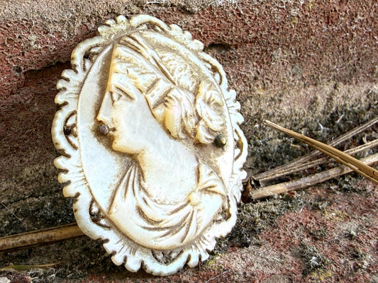 Antique Mother of Pearl Hand Carved Cameo Brooch