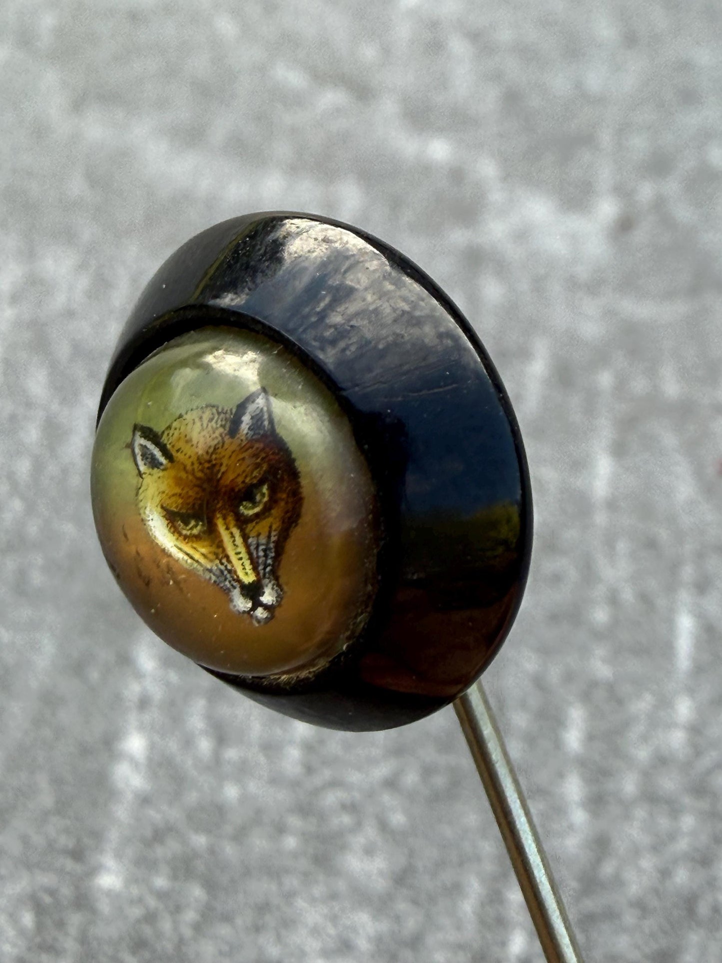 Victorian Hand Painted Fox Head Stick Pin, Essex Crystal
