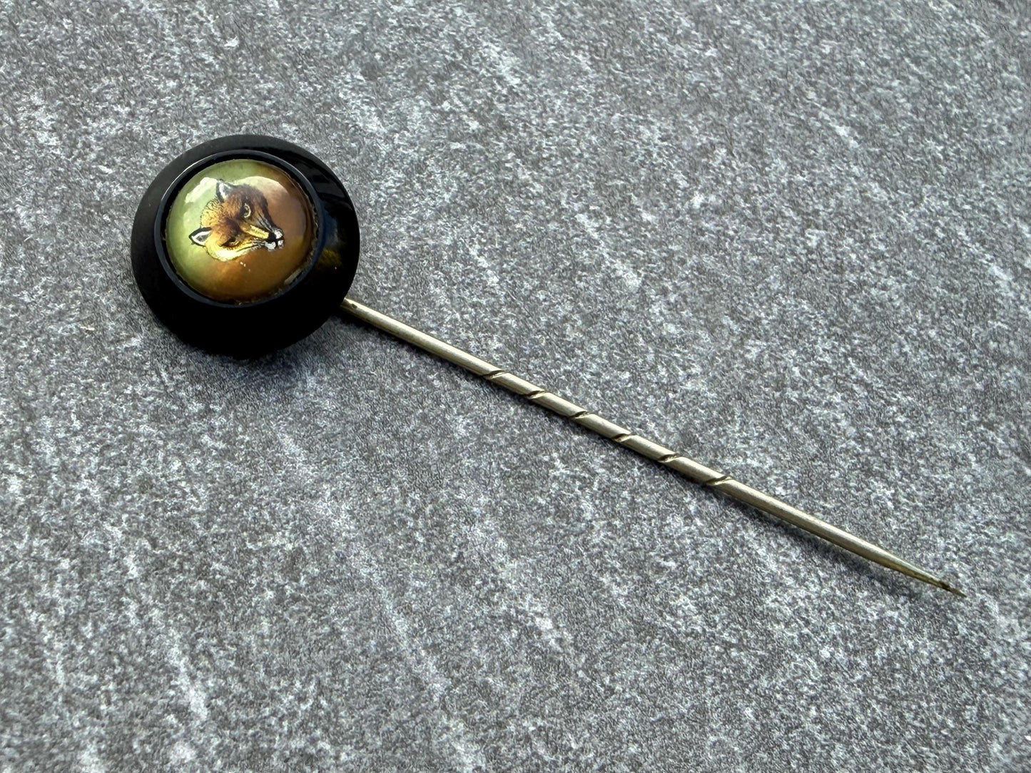 Victorian Hand Painted Fox Head Stick Pin, Essex Crystal