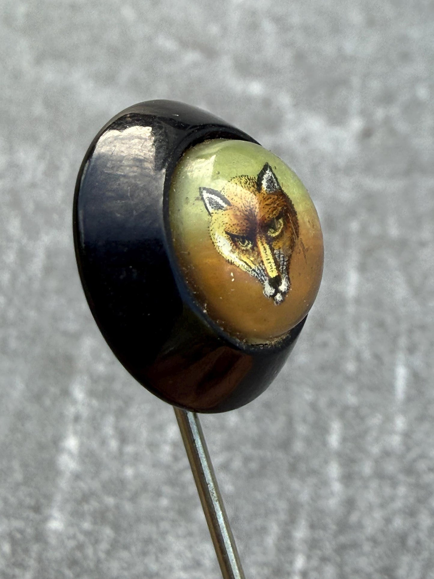 Victorian Hand Painted Fox Head Stick Pin, Essex Crystal