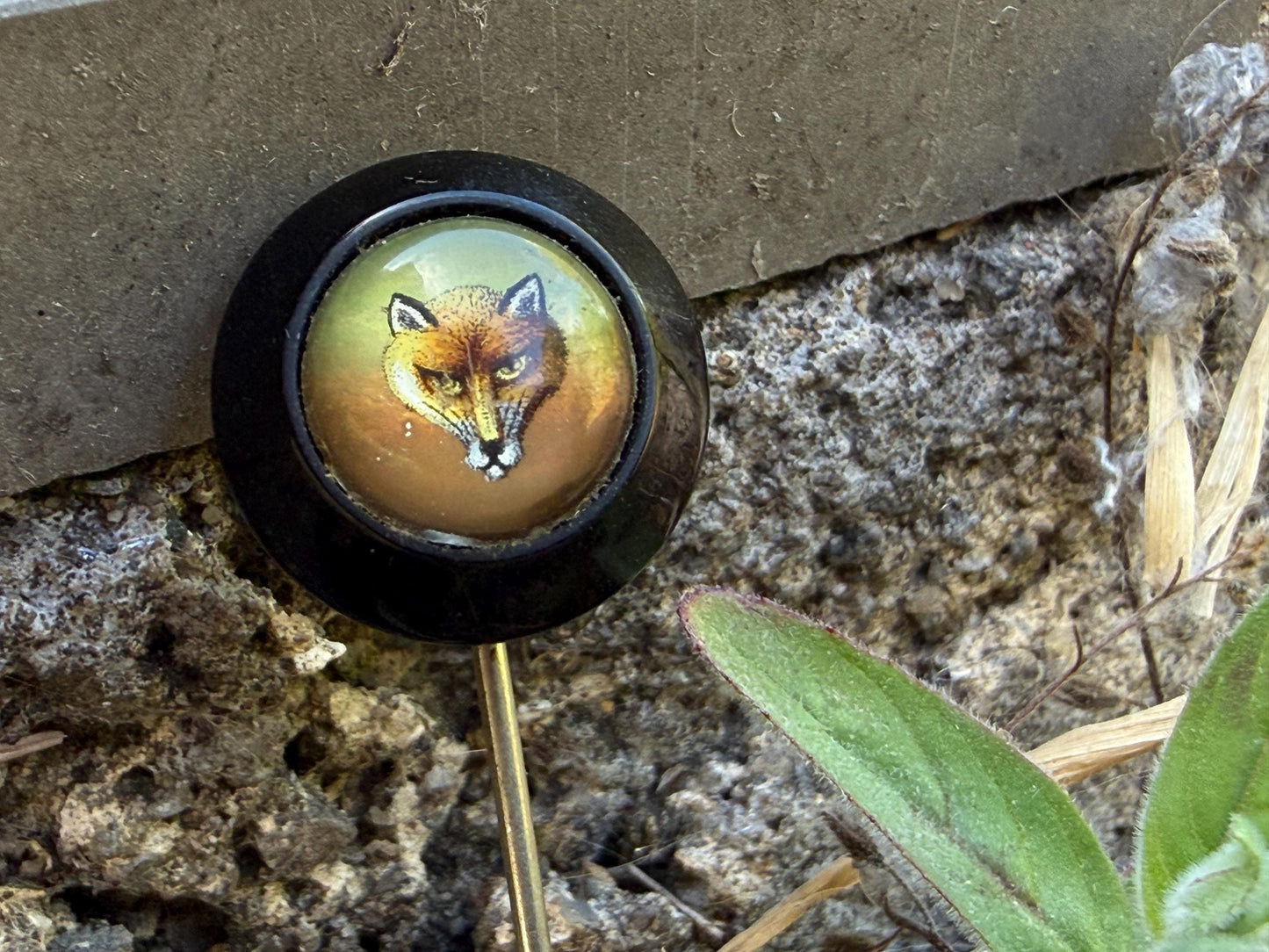 Victorian Hand Painted Fox Head Stick Pin, Essex Crystal