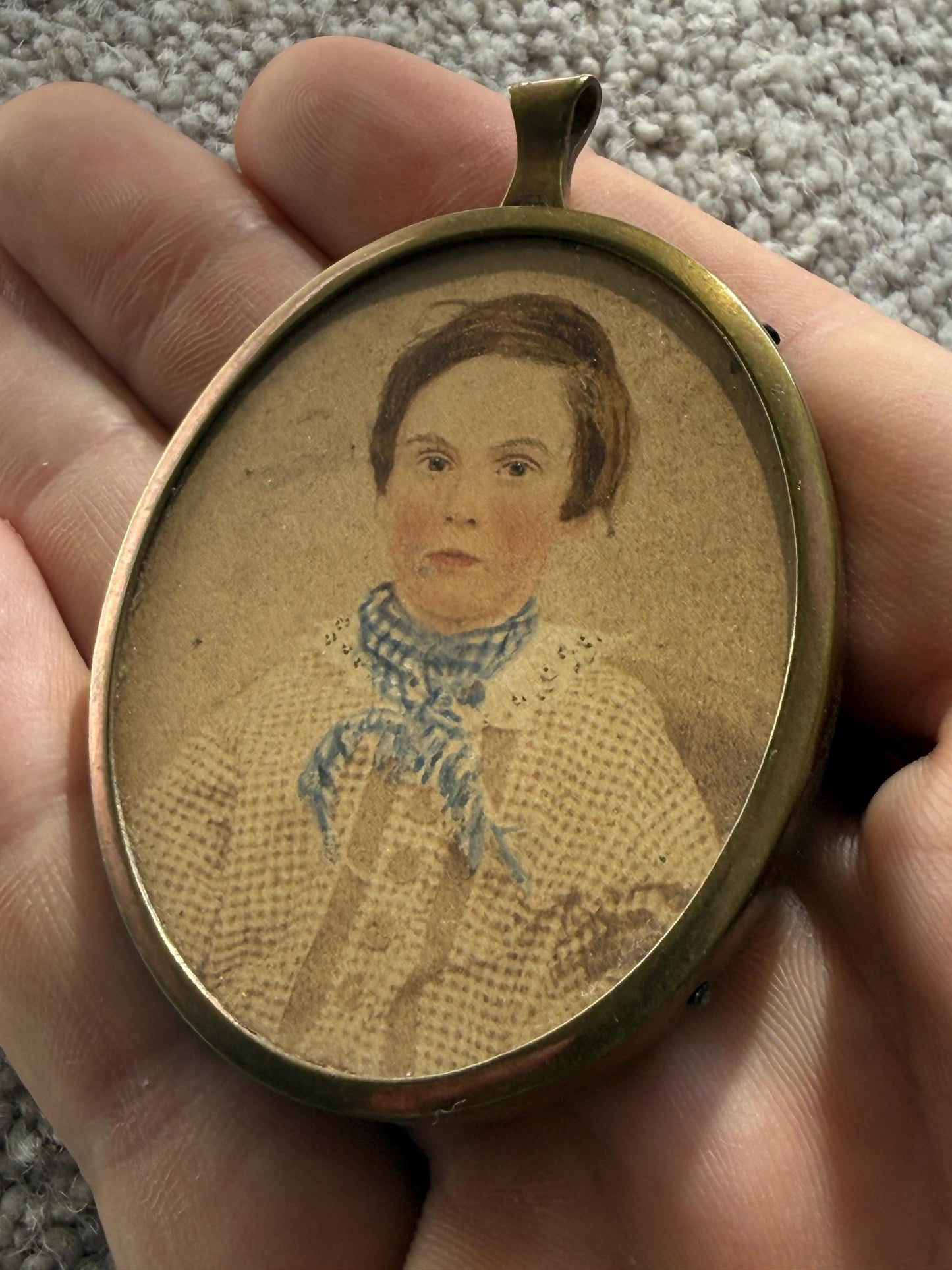 Antique Miniature Portrait, Victorian Boy in Travel Case