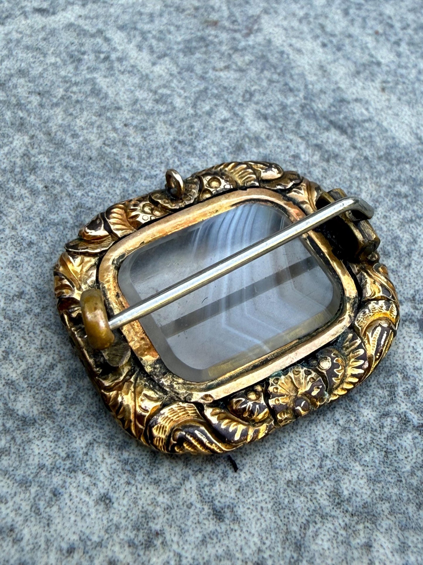 Victorian Banded Grey Montrose Agate Brooch