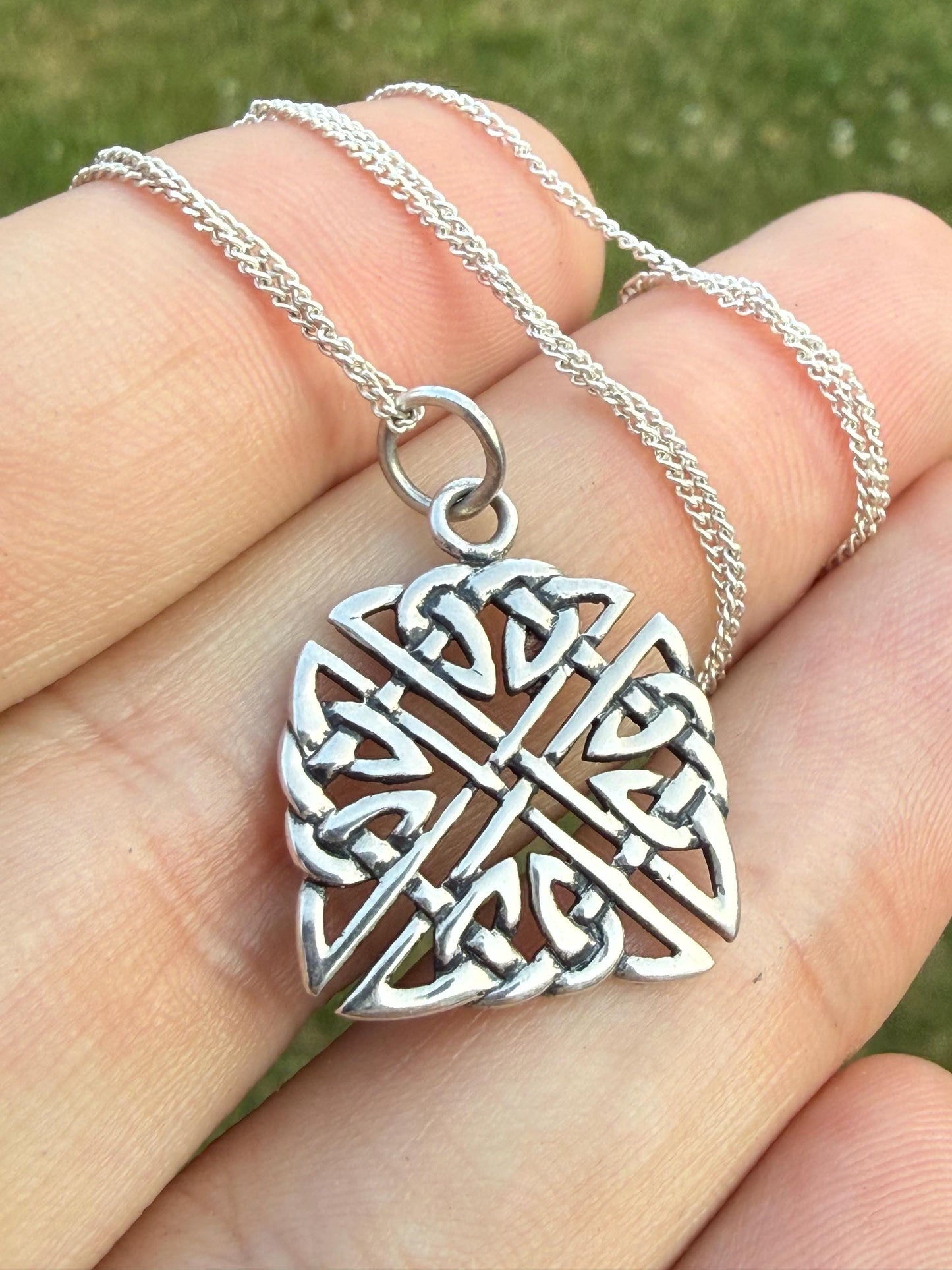 Vintage Sterling Silver Celtic Knot Square Necklace