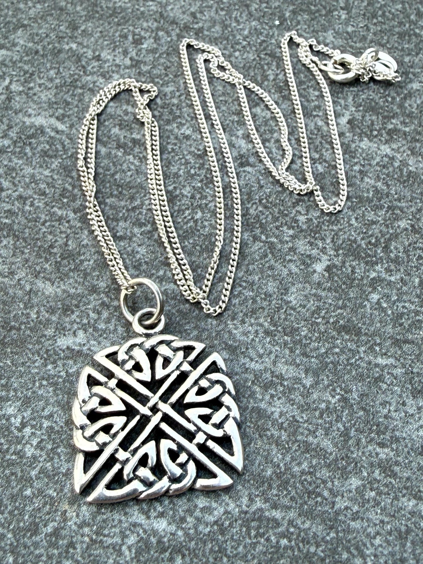Vintage Sterling Silver Celtic Knot Square Necklace
