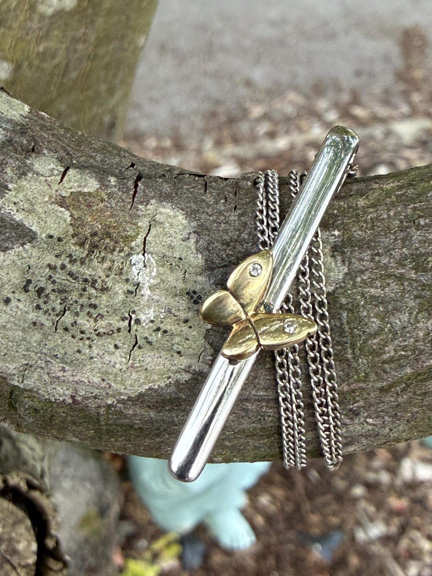 Vintage Sterling Silver & Gold Washed Butterfly Necklace